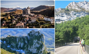 Saint-Bertrand-de-Comminges (en haut à gauche), le château de Roquefixade (en bas) et les alentours de Saint-Antonin-Noble-Val.
