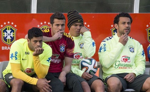 Hulk, Julio César, Thiago Silva et Fred à Granja Comary, le 6 juillet 2014.