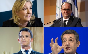 Montage de Marine Le Pen, François Hollande, Manuel Valls et Nicolas Sarkozy.