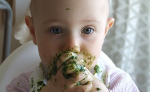 Illustration d'un bébé plein de purée.