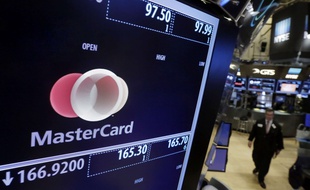 Le logo de la marque Mastercard à la Bourse de New York, ce jeudi 8 septembre.