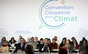 Lors de la visite d'Emmanuel Macron à la Convention citoyenne pour le climat.
