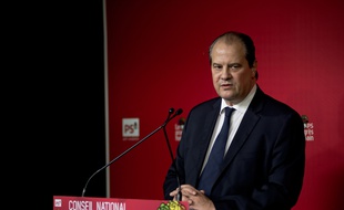 Jean-Christophe Cambadélis, Premier secrétaire du PS lors d'une conférence de presse le 11 avril 2015 à Solférino.