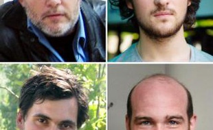 Les quatre journalistes français otages en Syrie, Edouard Elias, Didier François, Pierre Torres et Nicolas Hénin (de gauche à droite et de haut en bas)