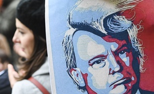 Portrait de Trump dans une manifestation contre le décret anti-immigration à Bruxelles.