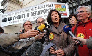 Françoise Verchère (au centre), porte-parole du CéDpa, lors d'une action anti-aéroport.