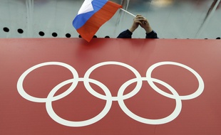 Un drapeau russe pendant les JO de Sotchi en 2014.