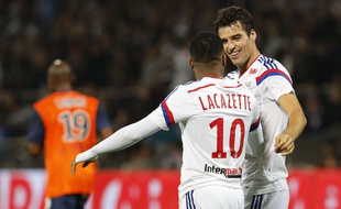 Yoann Gourcuff, ici aux côtés d'Alexandre Lacazette, a signé deux buts et deux passes décisives la saison passée face au MHSC de Souleymane Camara.