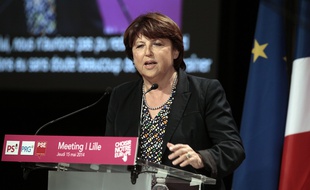 Le premier ministre Manuel Valls, la maire de Lille Martine Aubry et le premier secretaire du PS Jean-Christophe Cambadelis ont soutenu la tete de liste PS pour le Nord-Ouest, Gille Pargnaux lors d' un meeting dans le cadre de la campagne des europeenne 2014.
Lille, FRANCE-15/05/2014/BAZIZ_1129.17/Credit:BAZIZ CHIBANE/SIPA/1405161144
