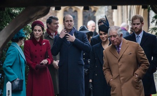 La princesse Anne, Kate Middleton, le prince William, Meghan Markle, le prince Charles et le prince Harry.