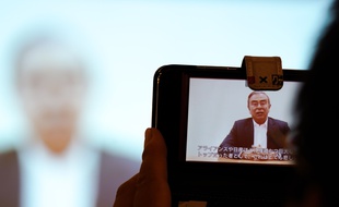 Une vidéo de Carlos Ghosn diffusée lors d'une conférence de presse à Tokyo, le 9 avril 2019.