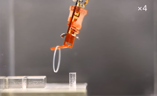 Le robot est capable d'imiter le doigt humain qui ramasse et dépose un anneau.