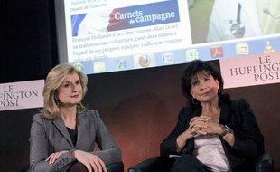 Ariana Huffington (à gauche) et Anne Sinclair ont lancé la version du Huffington Post ce lundi 23 janvier 2012.