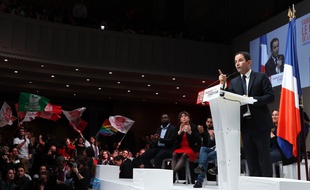 Benoît Hamon lors de son discours d'investiture à la Mutualité, dimanche 5 février 2017.