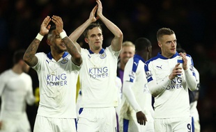 Les joueurs de Leicester après leur victoire à Watford le 5 avril 2016.