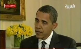 Le président Barack Obama lors d'une interview télévisée à al-Arabiya diffusée le 26 janvier 2009.