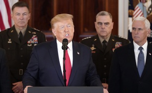 Donald Trump a donné une conférence de presse après les frappes iraniennes visant des bases américaines en Irak, le 8 janvier 2020.