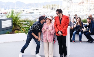 JR, Agnès Varda et M à Cannes le 19 mai 2017.