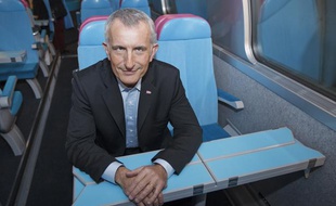 Présentation du nouveau train TGV Oui Go Low Cost de la SNCF avec Guillaume Pepy président de la SNCF, le 19 février 2013 à Paris