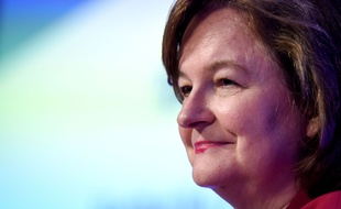 La tête de liste de la République En Marche Nathalie Loiseau lors d'un meeting au Medef, le 25 avril 2019.