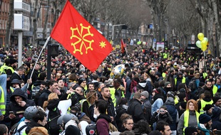 Lors d'une manifestation des syndicale à Toulouse.