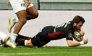 Maxime Médard, auteur du troisième essai du Stade Toulousain face au Racing 92, le 15 avril 2018 au stade Ernest-Wallon de Toulouse.