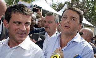 Manuel Valls et le président du conseil italien Matteo Renzi à Bologne en septembre 2014.