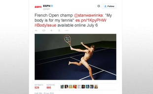 Capture d'écran d'un tweet d'ESPN montrant une photo de Stan Wawrinka nu pour son «Body Issue».