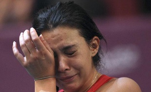 Marion Bartoli, en larmes, après sa défaite en finale de l'Open GDF-Suez, le 12 février 2012, à Paris.