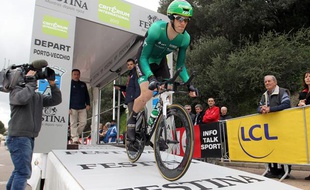 Le coureur d'Europcar, Pierre Rolland, lors du contre-la-montre du Critérium du Dauphiné, le 23 mars 2013.