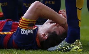 Le joueur de Barcelone Lionel Messi s'est blessé contre Las Palmas, le 26 septembre 2015.