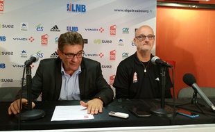 Présentation à la SIG de Henrik Dettmann, nouveau coach du club de basket de Strasbourg, lundi 27 juin.
