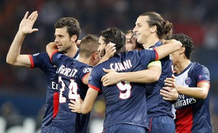 Les joueurs parisiens, lors de leur victoire en Ligue des champions contre Benfica, le 2 octobre 2013 au Parc des Princes.