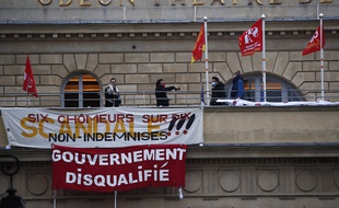 Le théâtre de l'Odéon à Paris occupé le 5 mars 2021.