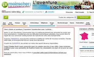 La home page du site 2xmoinscher.com annonce la fin d'une aventure longue de 11 ans