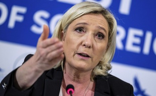 Marine Le Pen, cheffe de file du Rassemblement national, le 14 mai 2019 à Tallin (Estonie).