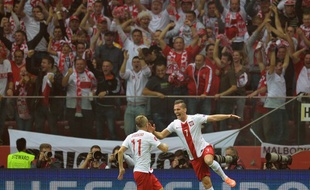 Les Polonais célèbrent leur victoire contre l'Allemagne, le 11 octobre 2014 à Varsovie.