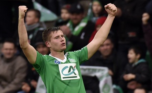 Franck Tabanou a inscrit son premier but sous le maillot stéphanois cette saison, dimanche face à Nancye. AFP PHOTO / PHILIPPE DESMAZES