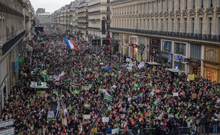 Des manifestants défilent contre la PMA, avenue de l'Opéra, à Paris, le 19 janvier.