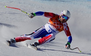 Le descendeur français David Poisson, lors d'un entraînement aux JO de Sotchi, le 8 février 2014