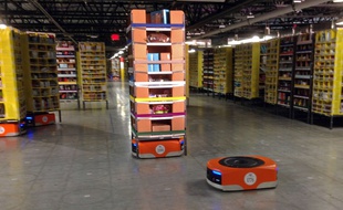Les robots Kiva utilisés par Amazon pour les fêtes de fin d'année.