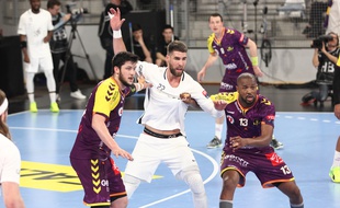 Tournat et Feliho face à Luka Karabatic lors du match aller samedi dernier.