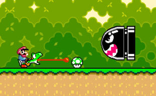 Un écran du jeu vidéo « Super Mario World »