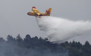 Un Canadair lutte jeudi 15 août contre l'incendie qui a dévasté 900 hectares dans l'Aude.