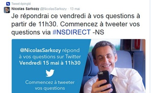 Nicolas Sarkozy a répondu aux utilisateurs de Twitter le 15 mai 2015.