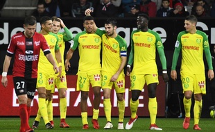 L'attaquant nantais Santy Ngom, lors de son premier but en L1 à Guingamp le 27 janvier.