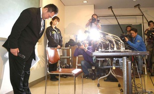 L'entraîneur de l'équipe féminien du Japon lors de sa démission, le 31 janvier 2013, à Tokyo.