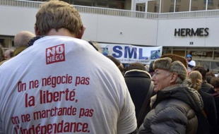 Des médecins en grève manifestent dans les rues de Rennes, le 29 décembre 2014 pour protester contre un projet de loi
