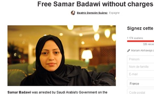 Capture écran du site change.org demandant la libération de Samar Badaoui, frère du blogueur saoudien emprisonné depuis 2012.