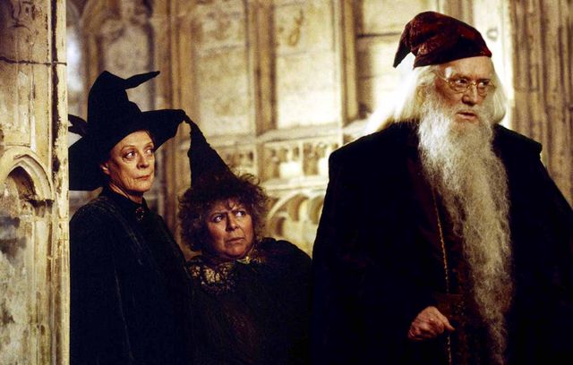Ce bon vieux Albus Dumbledore, ici sous les traits de Richard Harris (Michael Gambon a aussi été de la partie).